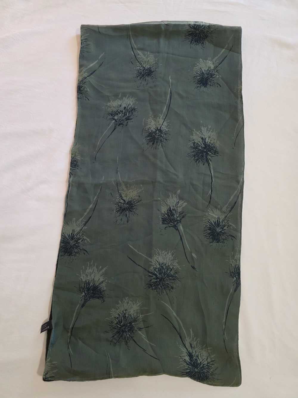 Made in France Wool & Silk Botanical Scarf – Green & Brown